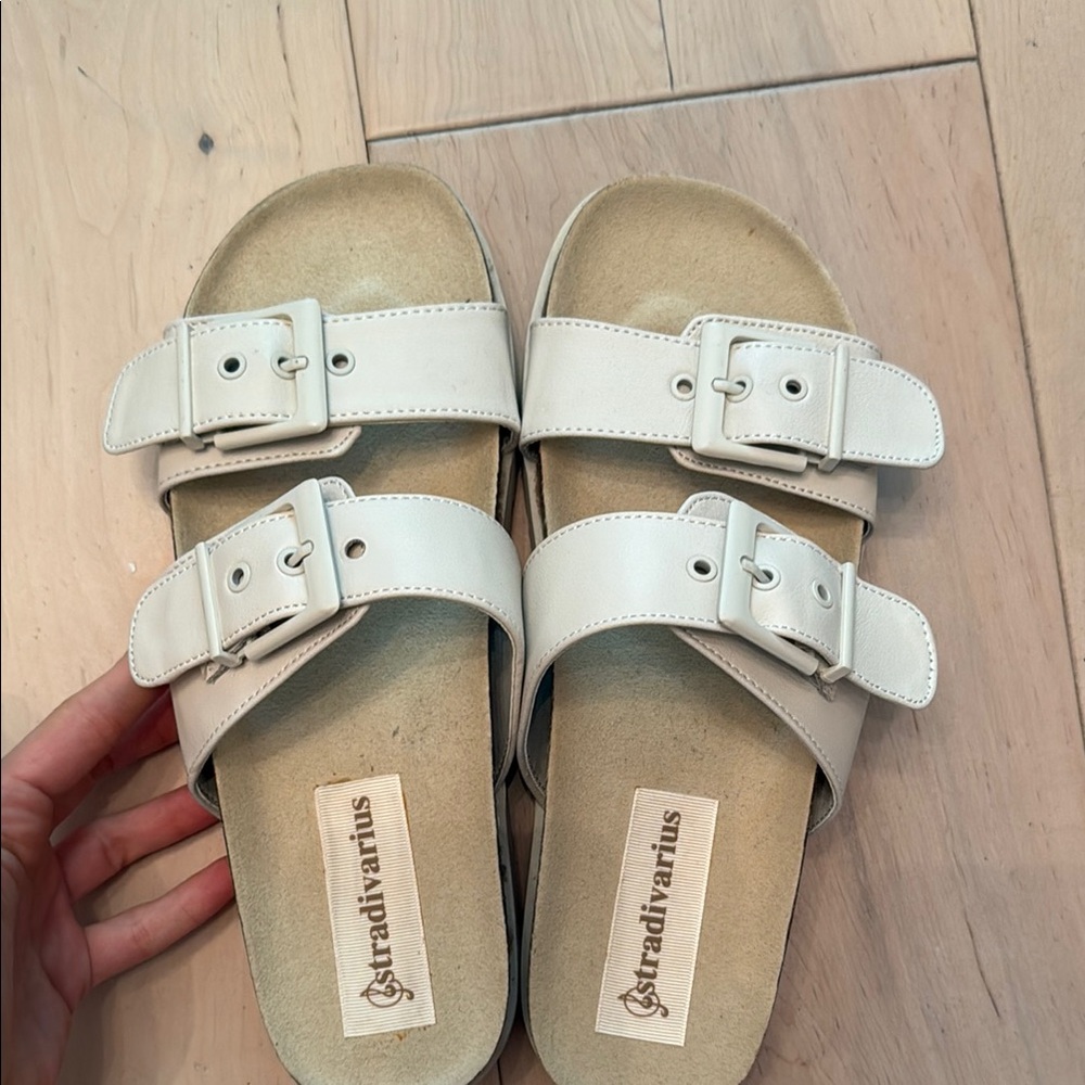 Stradivarius cream buckle sandals